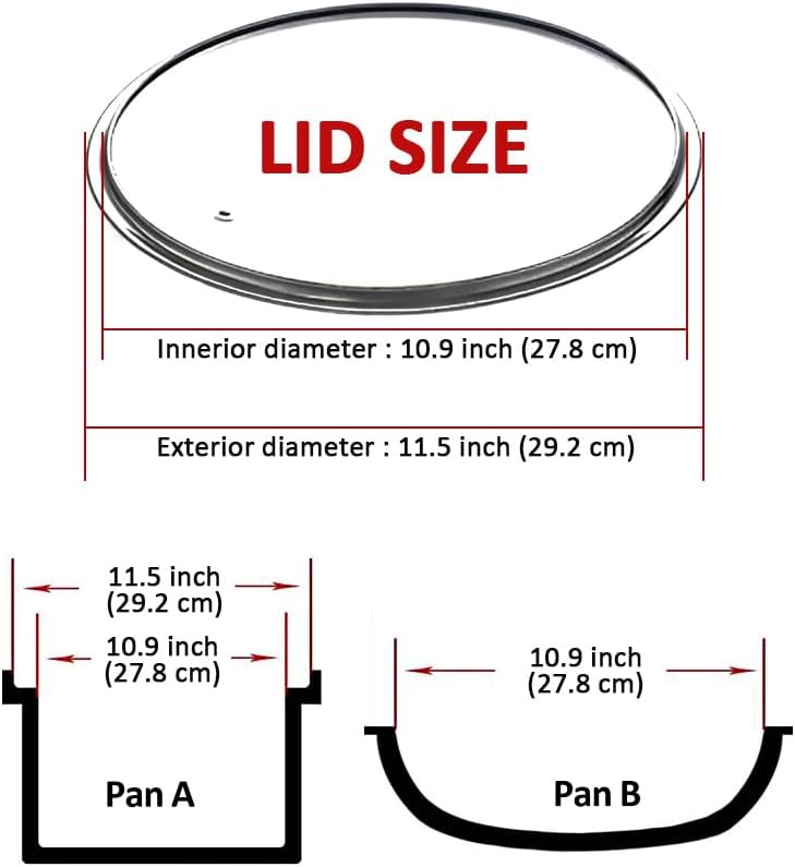 Stainless Steel Glass Lid for 11 Inch Pans and Pots, Tempered Cover for Cooking Pans, Dishwasher & Over Safe up to 400°F, 28 cm