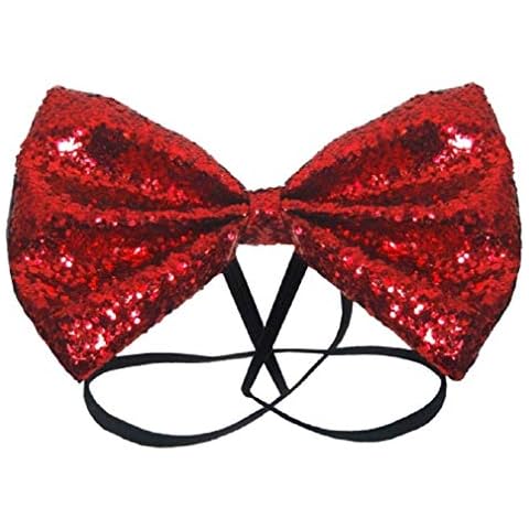 Ladies Glittery Black Silver Gold Red Green Pink Bow Tie Circus Fancy Dress (Red) Cover
