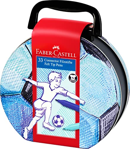 FABER-CASTELL 155538 – Rotuladores Connector Maletín de fútbol, 33 unidades, estuche de metal en formato maletín