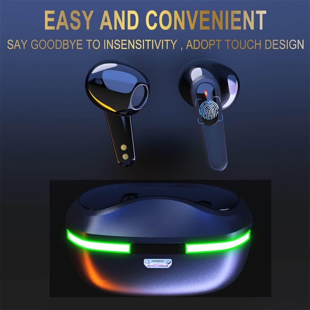 esyem new mini hi fi headphones touch control bluetooth 5 1 led breathing lamp wireless sports earphones polished novelty appearance earbuds headset