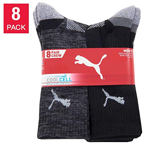 PUMA Men's Crew Socks Moisture Control Size 6-12, Black, 8 Pairs2