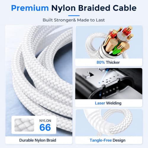 Image of Verilux 2Pcs PD 100W Type C Cable Fast Charging 6.6FT /2M | 480Mbps Data Cable C Type Fast Charging with Nylon Braided Design for iPhone 18 /17 /16 /15 Series, Galaxy S26 /S25 /S24, Laptops