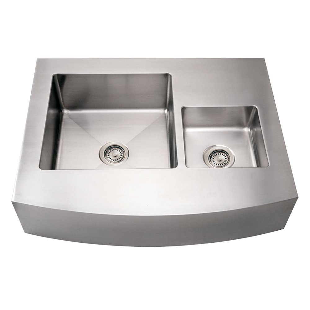 Whitehaus WHNCMDAP3629-BSS Noah'S Collection 36-Inch Commercial Double Bowl Sink with an Arched Front Apron, Brushed Stainless Steel