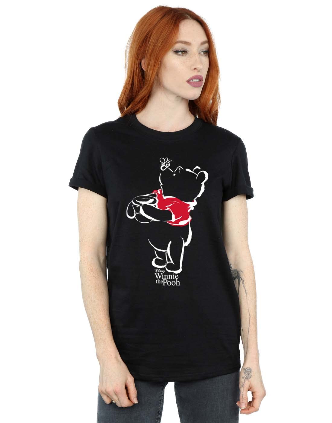 Absolute Cult Women's Black Disney Winnie The Pooh Drawing Boyfriend Fit T-Shirt Large
