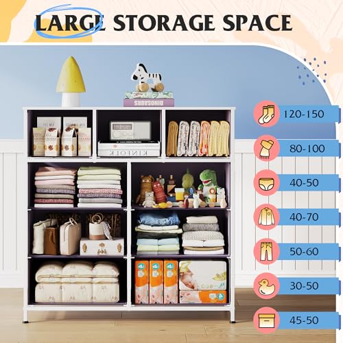 Image of WLIVE 9 Drawer Dresser, Fabric Storage Tower for Bedroom, Hallway, Closet, Tall Chest Organizer Unit for Bedroom with Fabric Bins, Steel Frame, Wood Top, Tie-dye Print (Pink, Purple, Blue)