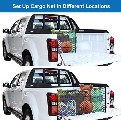 Cargo Net For Pickup Truck Bed, 50" X 18" Cargo Net For Suv Trunk Organizers And Storage With 4 Additional Carabiners And Hooks, Car Rear Heavy Duty Tailgate Net #TOP4