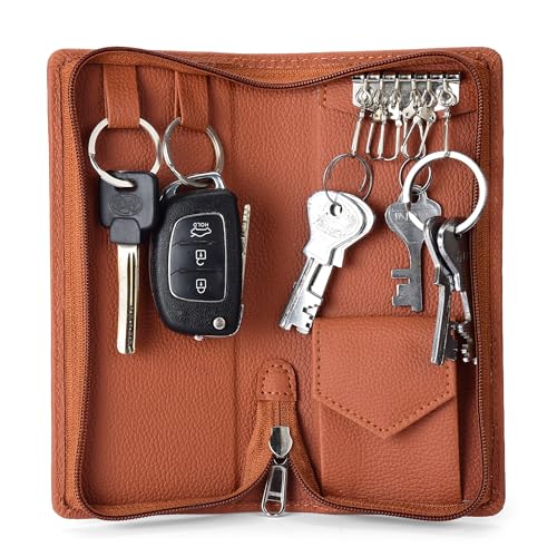 essart PU Leather Compact Key Holder Case with Zipper Closure Sty...