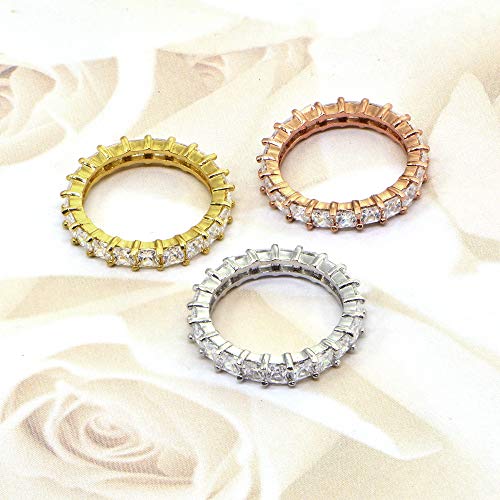 Hoops & Loops Sterling Silver Cubic Zirconia 3mm Princess-Cut Anniversary Eternity Band Ring4