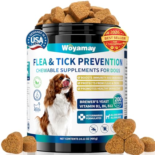 Woyamay Flea and Tick Prevention for Dogs Chewables 200 Soft Treats Natural Dog Flea and Tick Treatment Oral Flea Chews for Dogs Supplement Flea and Tick Chews for Dogs Puppies All Breeds & Sizes