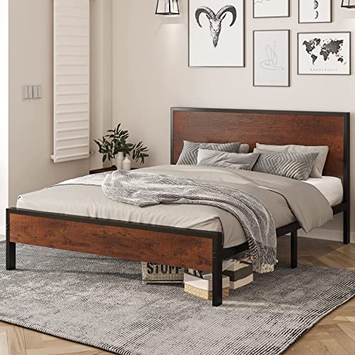 IMUsee Full Size Bed Frame with Wood Headboard and Footboard Platform