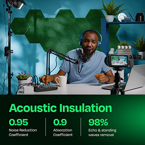 Image of Acoustic Panels 12-Pack Soundproof Wall Panels 12 inchX10.4 inchX0.4 inch Sound Panels High Density Sound Dampening Panels - [Dark Green Hexagon]