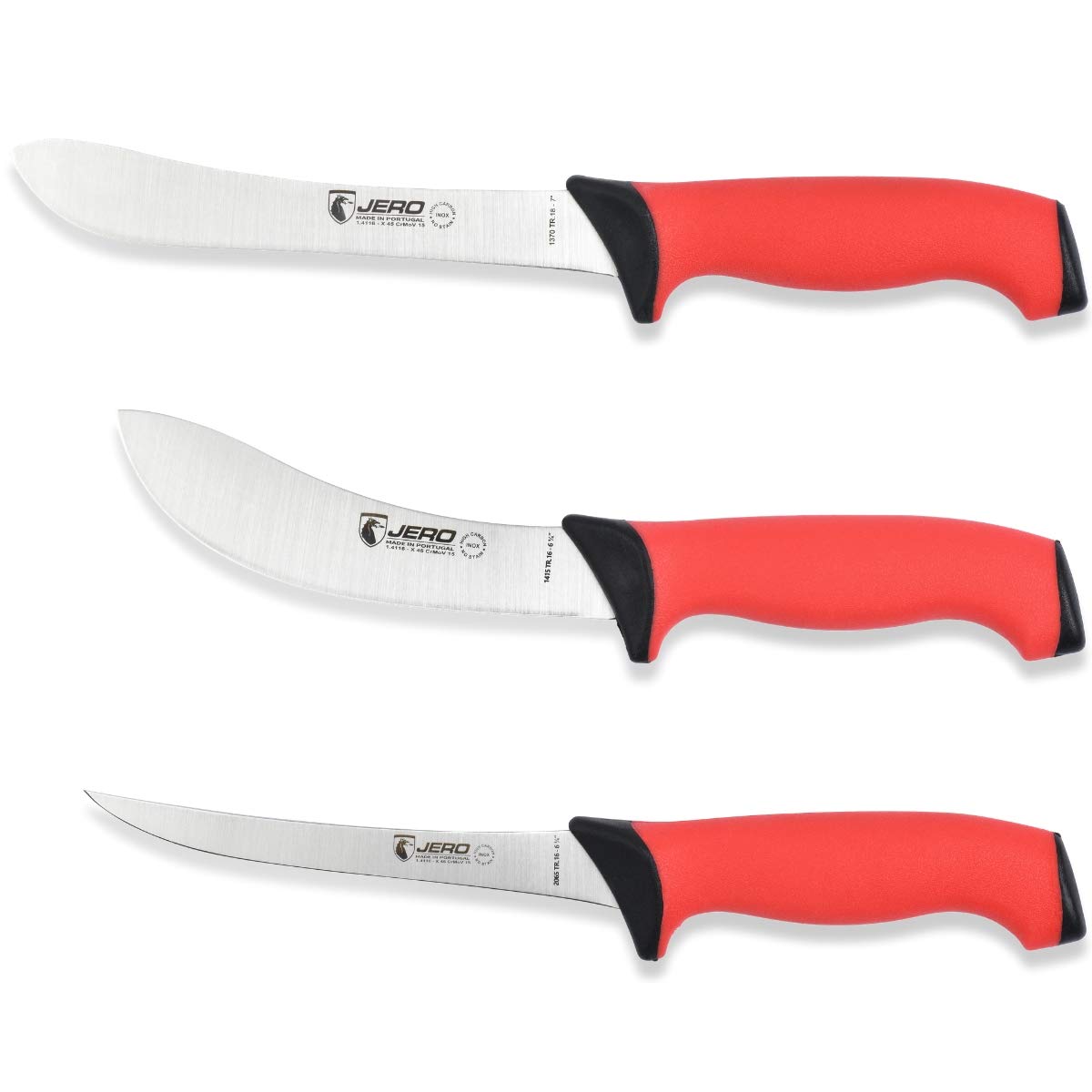 Jero Pro Series TR 3 Piece Butcher Set Narrow Butcher, Skinning Knife