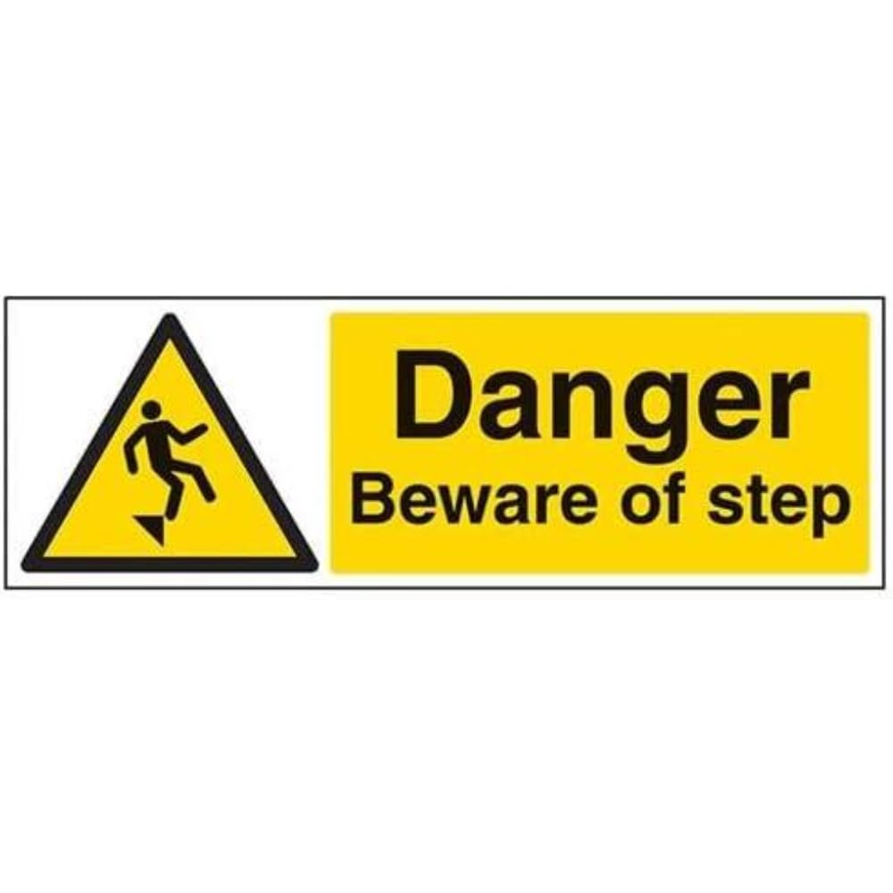 V Safety Danger Beware Of Step Warning Sign - 450mm x 150mm - Self Adhesive Vinyl