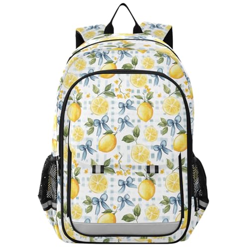 Aslsiy Mochila infantil escolar para meninas, bolsas brancas para meninos, creche, bolsa para laptop de 43 cm, Laço de limão, 12.9 x 5.1 x 17.7 inches, Clássico