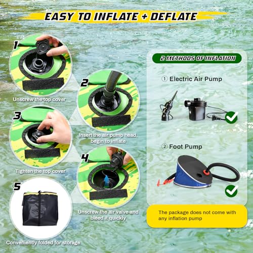 53" Heavy Duty River Tube for Floating with Canvas Cover, 2 Pack Tubing Floats for Lake Pool, Inflatable Water Tube for Floating with Cup Holder Handle Headrest, River Raft Carry 600lb of Adults by Opvener - Used condition - Image 8