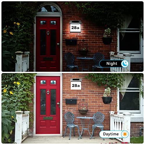 DEECOZY Hausnummer Beleuchtet Solar, Beleuchtete Hausnummern Mit Led Beleuchtung Aus Edelstahl IP44 Individuelle Dämmerungssensor Witterungsbeständig Hausnummernschild Solarhausnummer Schild