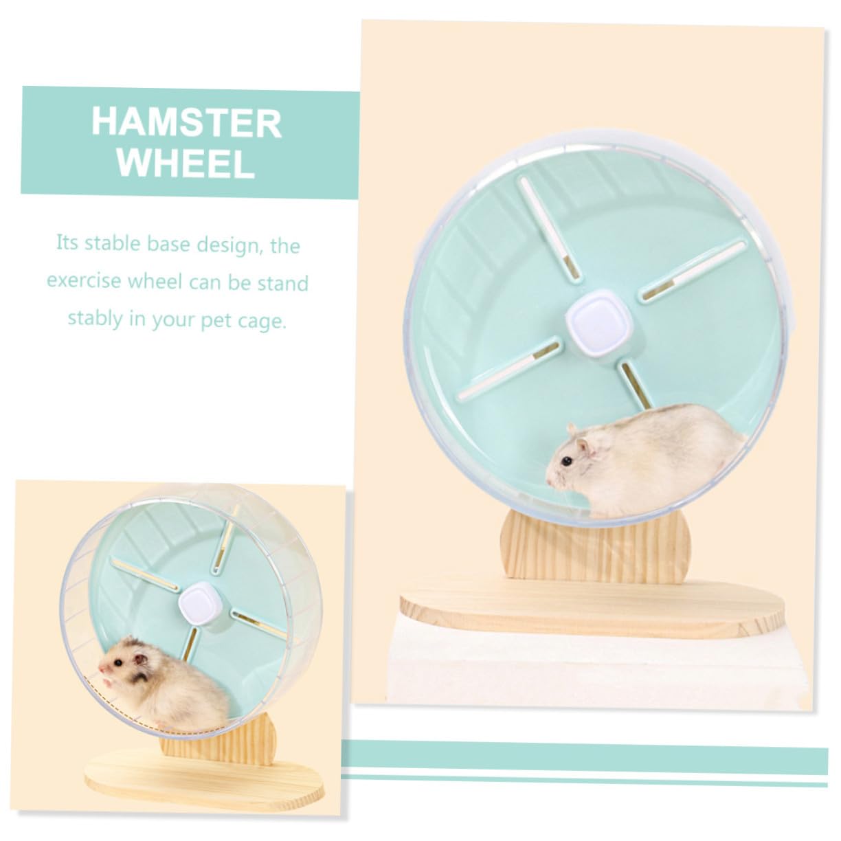 Hohopeti Rueda Silenciosa para Hámster y Roedores Pequeños Soporte, Material Abs y Madera, 20cm, Adecuado para Ejercicio y Actividad en Jaulas de Mascotas
