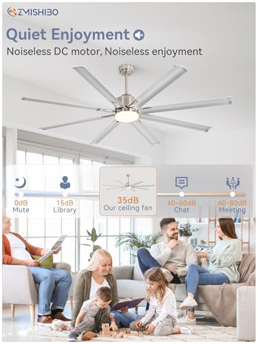 ZMISHIBO 72 inch Smart Aluminium Blade Ceiling Fans with Lights and Remote, Outdoor Large Ceiling Fans with Remote/Alexa/App for Patio Living Room, Nickel Ceiling Fan, 8 Blades