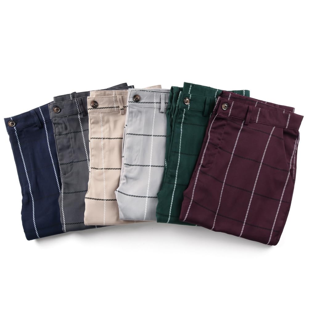 Pantaloni a Quadri da Uomo Jogging Pantaloni da Completo con Tasche Pantaloni Casual Chiusura a Bottone Eleganti Pantaloni Slim Fit Matita Pantaloni per Primavera Autunno