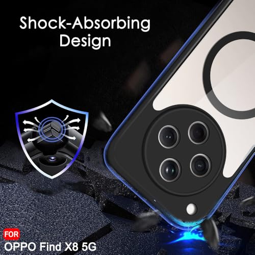 Image of TheGiftKart Hybrid Shockproof Back Cover Case for Oppo Find X8 5G | Hard Back Cover Case for Oppo Find X8 5G (PC & TPU, MagSafe Compatible, Transparent Clear Back, Black Sides)