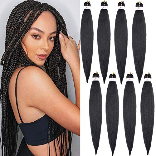 Forevery Pre-Stretched EZ Kanekalon Braiding Hair Professional Yaki Synthetic Hair Extensions Braid Hot Water Setting (24", 8Pcs-1B) …
