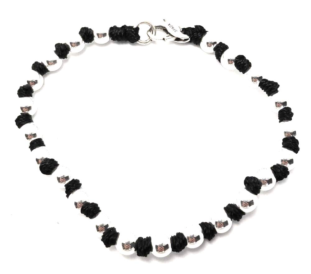Spadarella spadino bracciale con sfere in argento 925 di diametro 6 mm e cotone nautico grigio chiaro.Fatto a mano.Unisex.Lunghezza 19cm