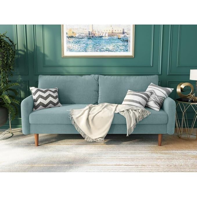 Image of Morrone Velvet Loveseat 3-Seater Sofa, Modern Upholstered Couch for Living Room, Bedroom and Office, Plush Cushion Accent Seating Furniture (Ocean Blue, 3 Seater)