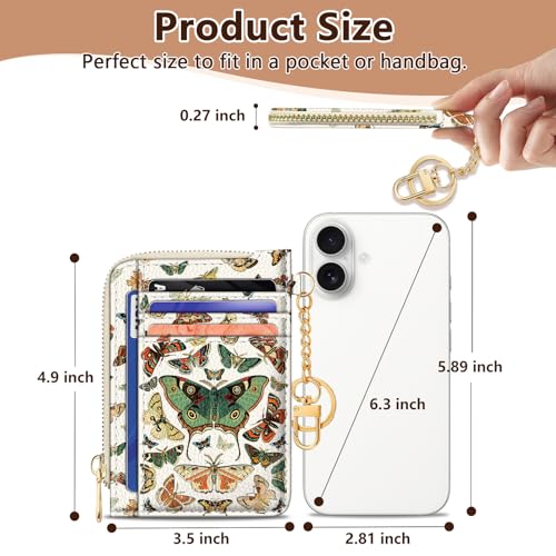 Image of GIANCOMICS Slim Wallet Credit Card Holder Women, Butterfly Rfid Blocking Small Card Case, Keychain Thin Pocket Curved Zipper Wallet, Travel Card Holder PU Leather ID Window, Ladies Female Gifts