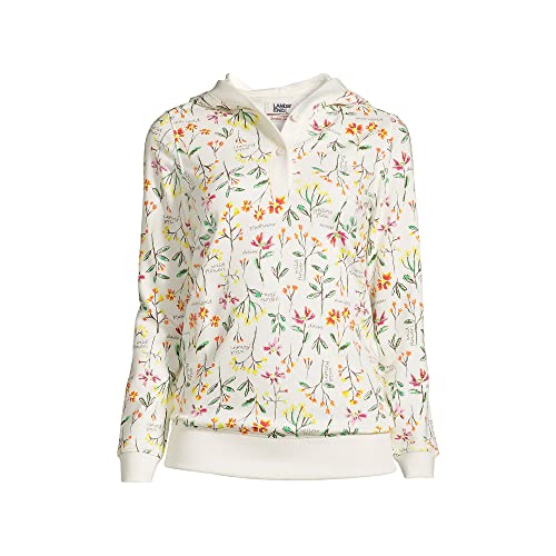 Lands' End Womens Long Sleeve Serious Sweats Button Hoodie Ivory Botanical Floral Petite Medium #TOP1