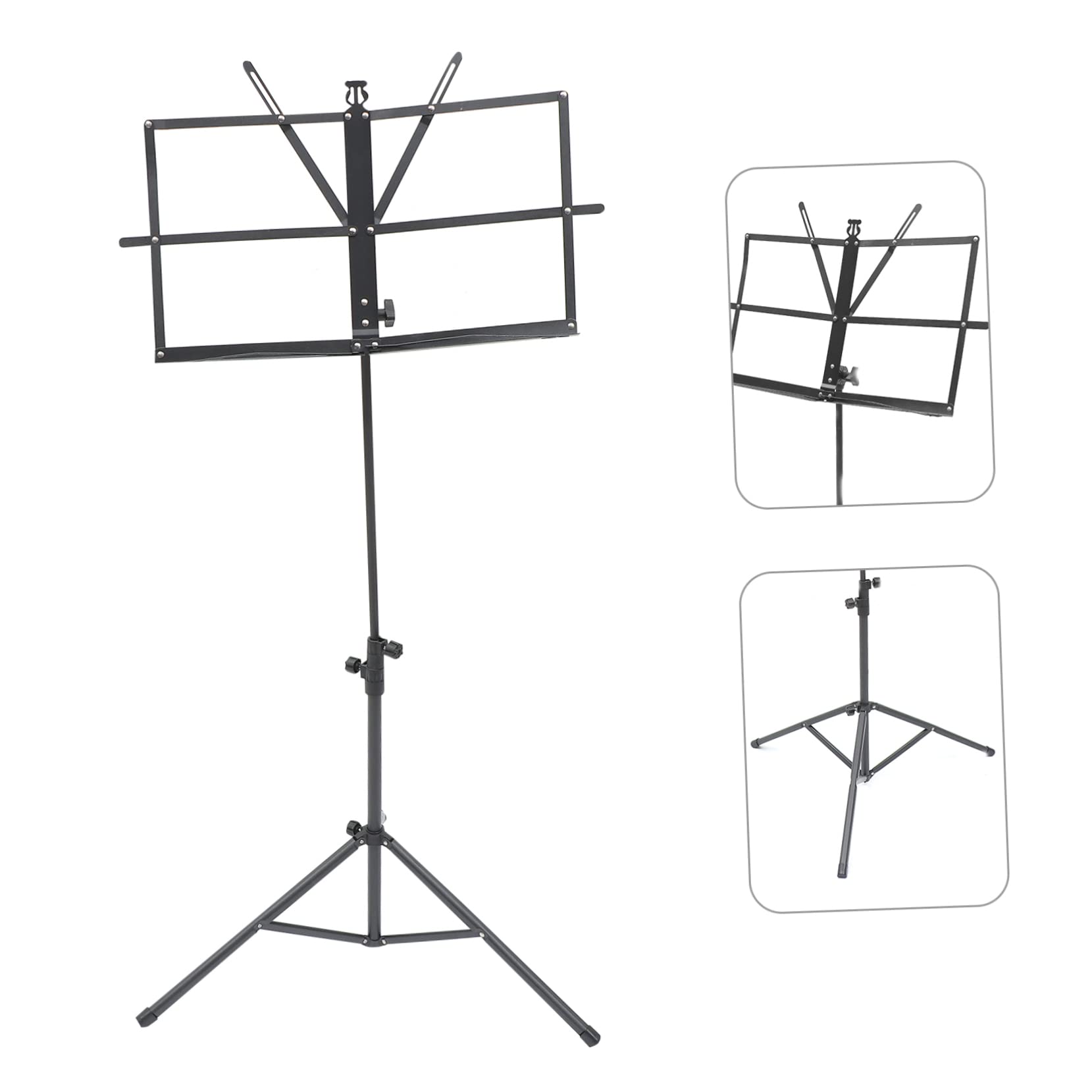 WHAMVOX Sheet Music Stand for Heights Black Collapsible Music Stand Fixed Clips for Rehearsal or Performance