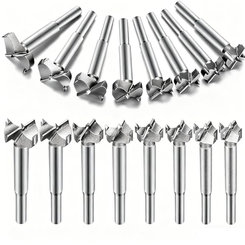 Meche Forstner pour Bois, Aohoo 16Pcs Foret Forstner, Acier Tungstène, Longueur 80 mm, Mèche à Fond Plat, Mèche Bois avec Pointe de Centrage pour Faire Des...