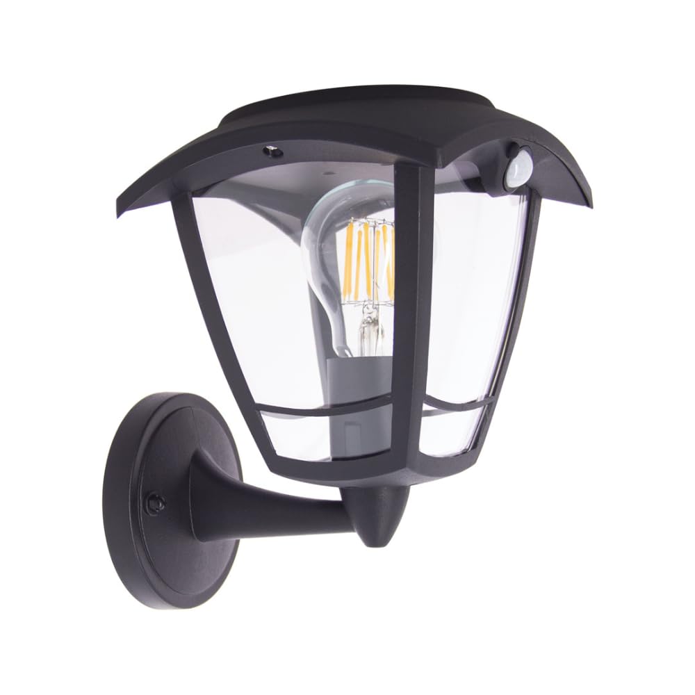 Xanlite Applique Murale Solaire Rétro Noire LED avec Détecteur de Mouvement, IP44, 400 Lumens, 3000K Blanc Chaud, Autonomie 33h – Éclairage Décoratif Solaire Intelligent pour Jardin ou Terrasse