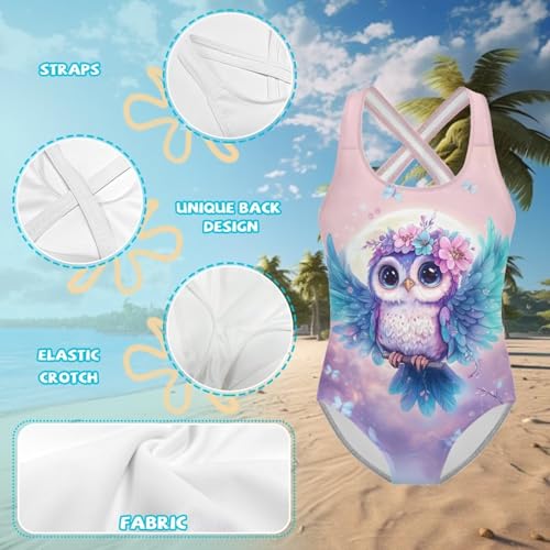 Image of WELLFLYHOM Girls Bathing Suits One Piece 5-14 Kids Full Coverage Swimsuits Cross Back Summer Swimwear for Beach Holiday