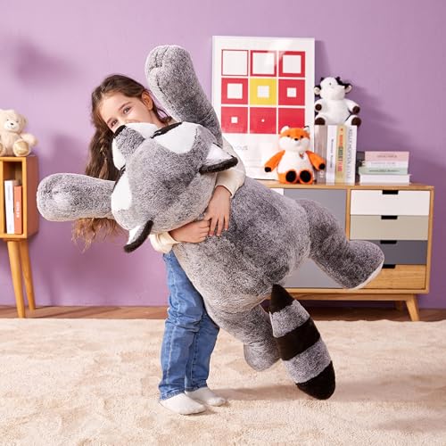 Image of IKASA Giant Raccoon Plush Animal Toys, 78 cm Large Raccoon Cute Fluffy Plush Big Soft Animals, Gifts for Children