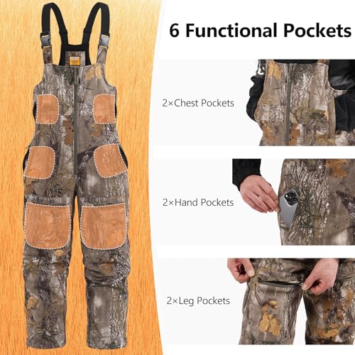 Image of NEW VIEW Insulated Hunting Bibs for Men, Silent Camo Overalls with Fleece Lining, Water-Resistant Camo Bibs Hunting Overalls