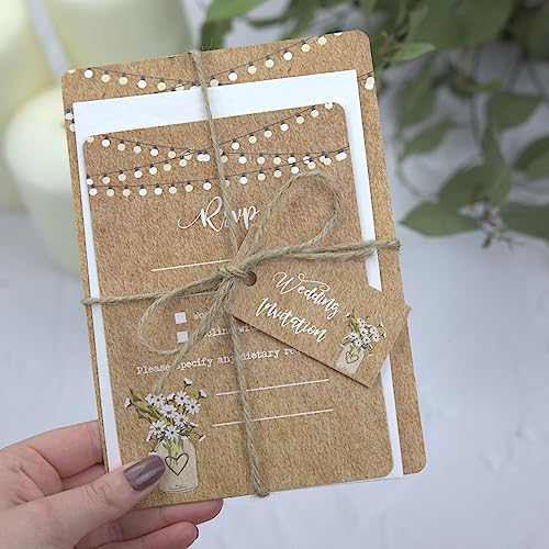 Invitaciones de boda jarrón rústico de flores para confirmar asistencia RSVP 10 ud 3