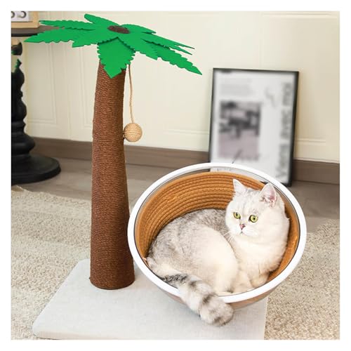 爪とぎ 猫 カスが出ない 可愛いヤシの木 お、天然サイザル麻 つめとぎ 猫 ポール 高さ62cm ボール付き ねこいち 爪研ぎ 広い土台 安定、組み立て簡単 屋内用 大型猫と子猫用