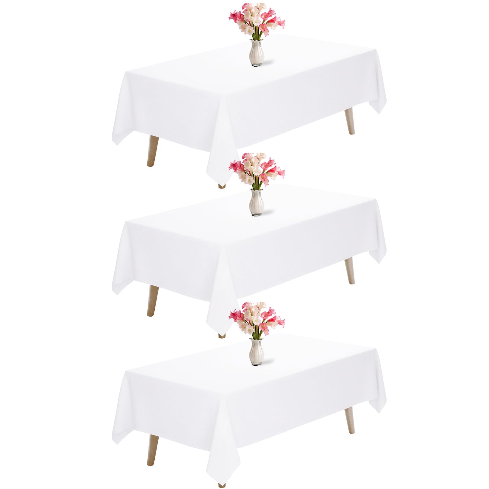 Fixwal White Tablecloth Rectangle 70 x 120 Inch, 3 Pack 6-8ft Polyester Fabric Table Cloths Rectangular Table Covers for Party, Banquet, Dining, Birthday, Wedding-image-13