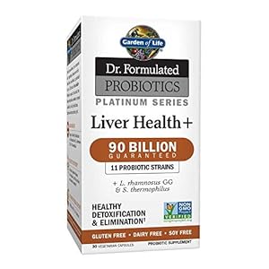 Garden of Life Dr. Formulated Probiotics Platinum Series Liver Health+ 90 Billion CFU Guaranteed, One a Day Probiotic for Healthy Detoxification & Elimination Support, Vegan, Gluten Free, 30 Capsules