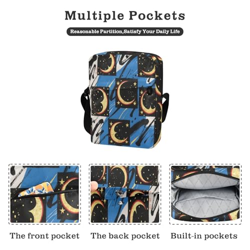 messenger bag for women men's shoulder bag Shoulder Handbag Adjustable Strap for Shopping Shopping- Moon Japanese Style Plaid Black2