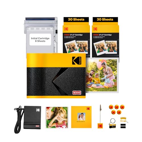 KODAK Mini 3 ERA 4PASS Impresora de Fotos Portátil (7,6x7,6cm) (Impresora + Pack de Regalo con 68 Hojas (8 Hojas Iniciales + 60 Hojas), Amarillo)