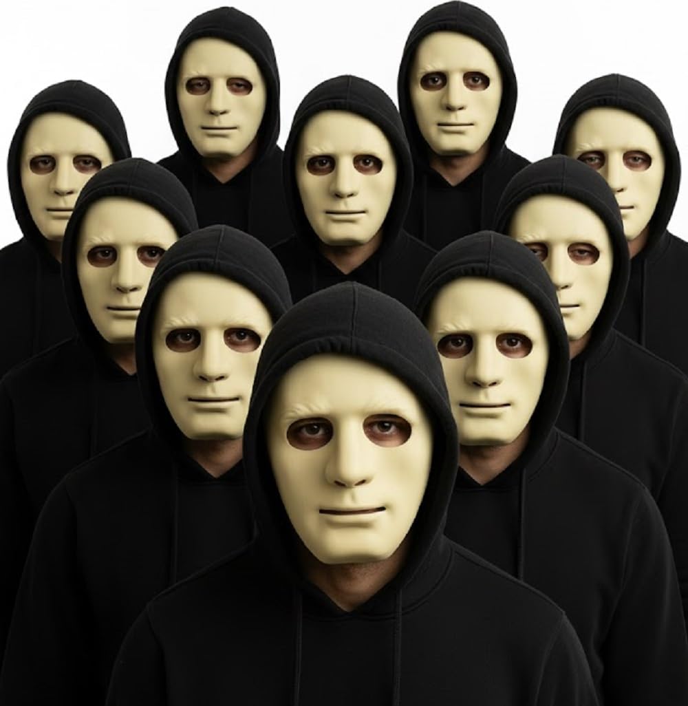 Komonee 10 x Halloween Mask Plain White Costume Adult Outfit Scary Spooky Horror Party Face Fancy Dress Cosplay For Men Women