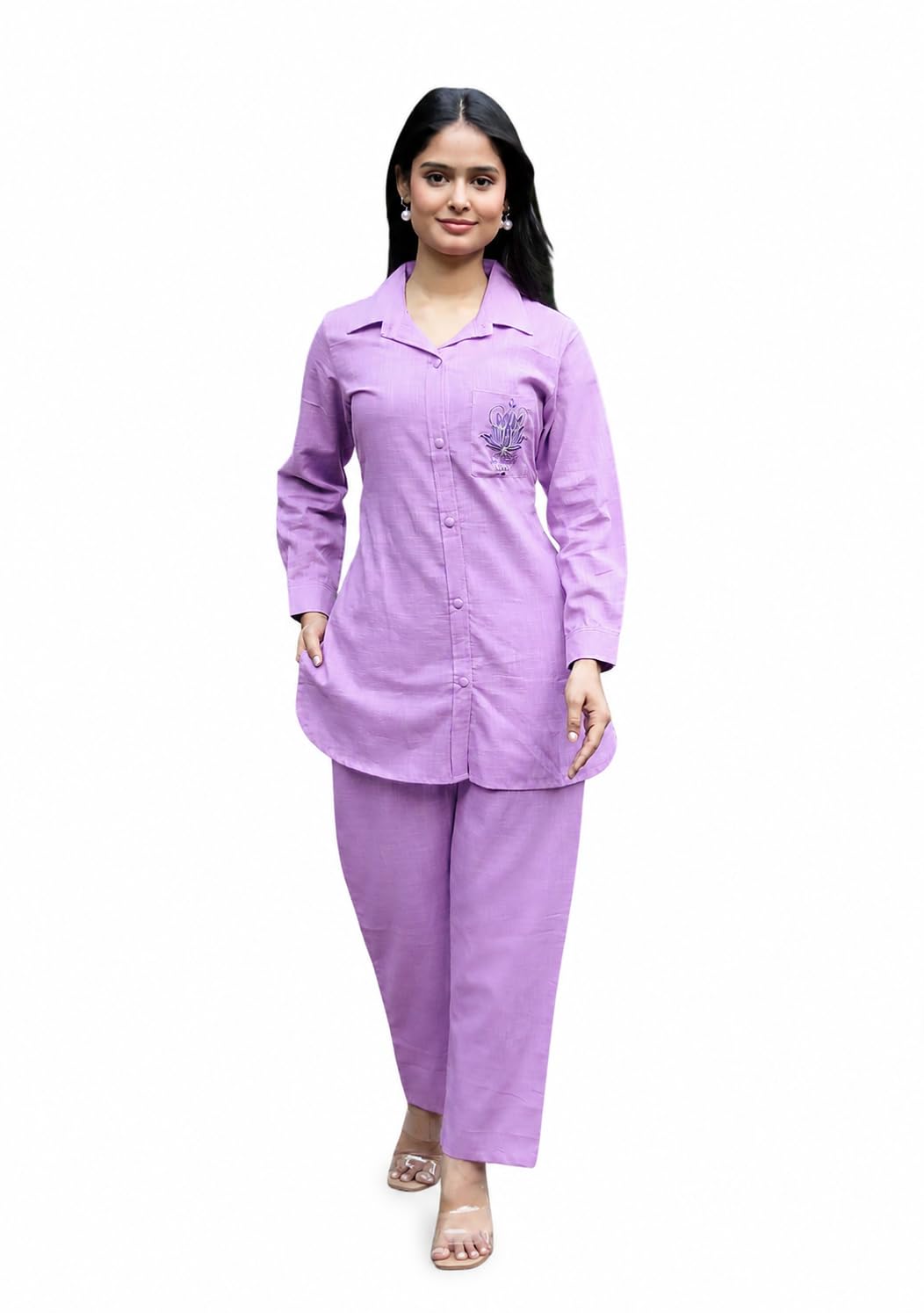 Pastel Paradise Mum Cotton Co-ord Set for Women | Airport Viral Look Shirt & Pant Set | Soft Comfortable Lounge Wear Outfit-image-8