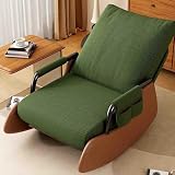 Sedia a dondolo per allattamento, poltrone per soggiorno con base in legno pieghevole e tasca laterale, poltrona per soggiorno camera da letto(Green,Without footrest)