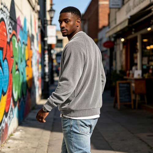 moolBeko Corduroy Shirt Men Layered Long Sleeve Shirt V-Neck T-Shirts - image 3