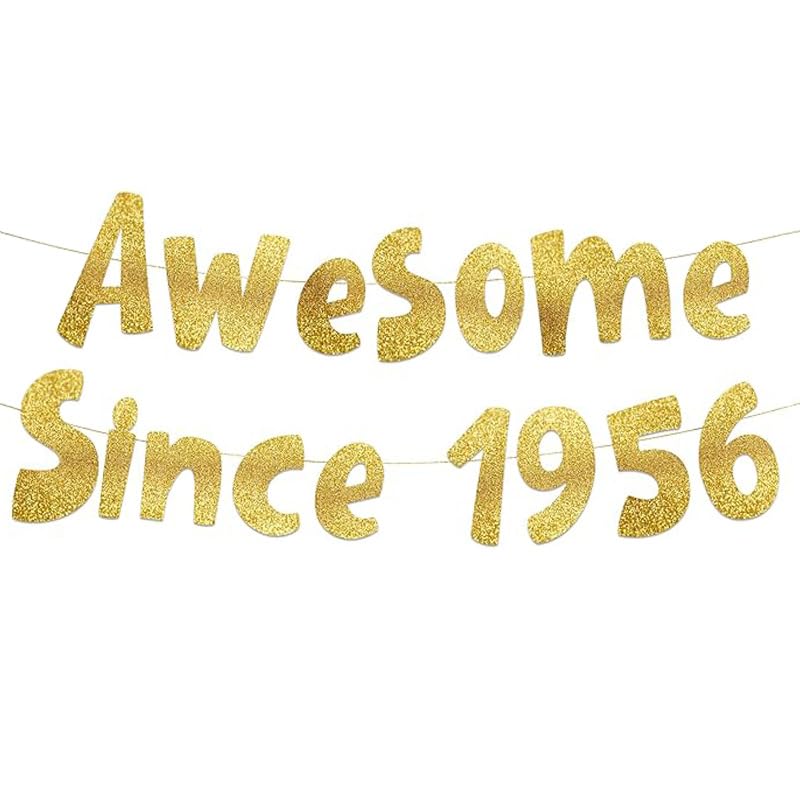 Awesome Since 1956 Gold Glitter Banner - Pre-Strung & Tear-Resistant Party Decoration for Wall Hanging 70th Birthday and Anniversary Party Decorations