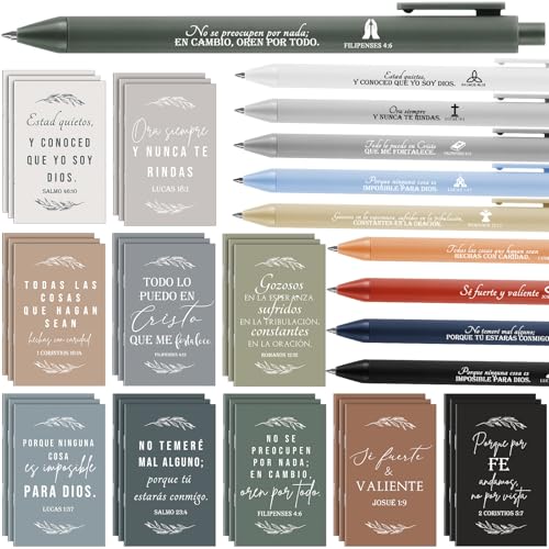 Cadeaux chrétiens espagnols : lot de 50 carnets religieux et stylos de versets bibliques