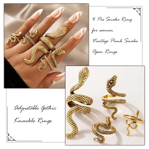 Frodete Snake Stackable Rings for Women Snake Ring Jewelry Adjustable Vintage Reptile Serpent Rings Halloween Party Favors Medusa Costume Accessories2