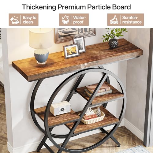 Tribesigns Table Console, 100 cm Table d'entrée avec Plateau épais, Industrielle Table de canapé Tables d'appoint avec Cadre métallique géométrique pour Le Salon, l'entrée, Brun Rustique – Image 5