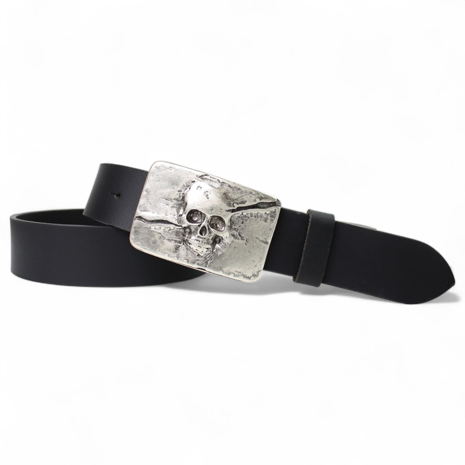 FRONHOFER Herren Ledergürtel Büffelleder 4 cm mit Totenkopf Gürtelschnalle antiksilber 8 x 5,5 cm 92 g, Druckknopfsystem, Statement Accessoire rockig, Made in Germany